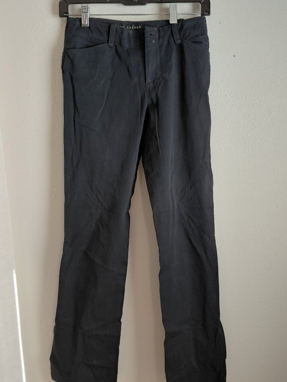 Ralph Lauren Black 90s Straight Leg Pants Slit Hem Classic Academia Office